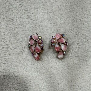 Vintage Pink Crystal Clip On Earrings